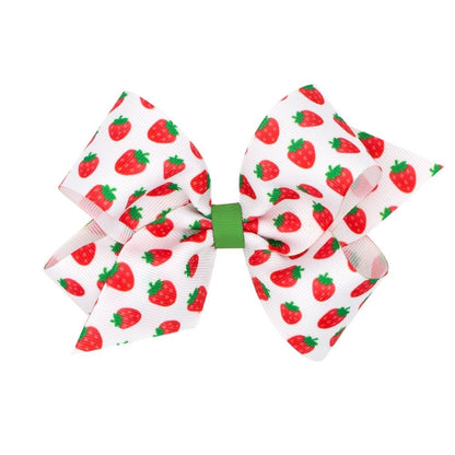 Wee Ones Girls Fruit Print Bow - Red Strawberries