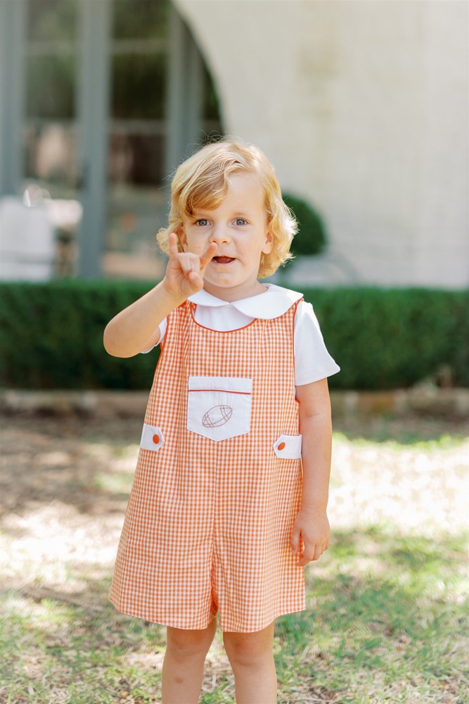 Proper Peony Boys Gingham Football Game Day Jon Jon - Orange