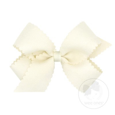 Wee Ones Girls Grosgrain Hair Bow on Clip - Scallop Edge - Antique White