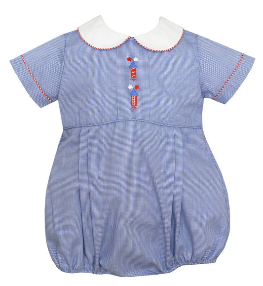 Anavini Baby Boys Royal Blue Check Patriotic Bubble