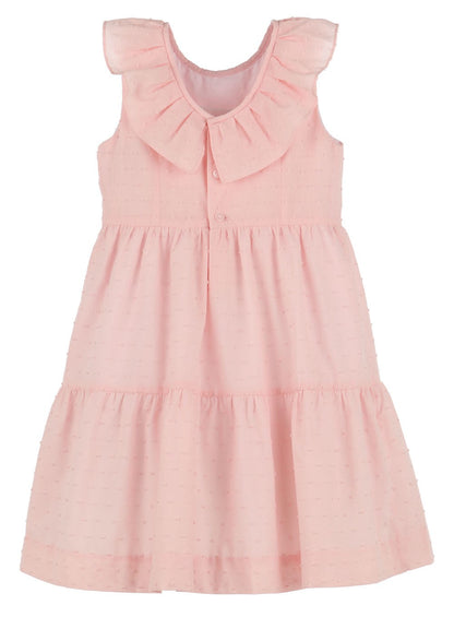 Luli & Me Girls Dotted Swiss Tiered Dress - Ruffle - V-Back - Coral