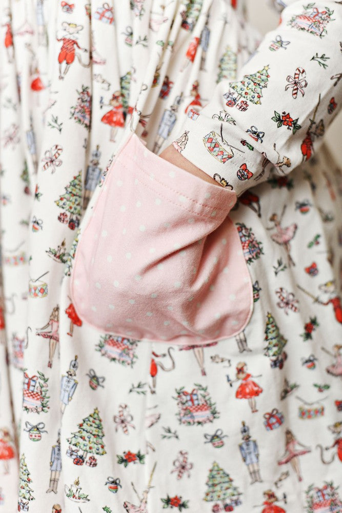 Swoon Baby Girls Eyelet Trim Pocket Dress - Nutcracker Ballet Print