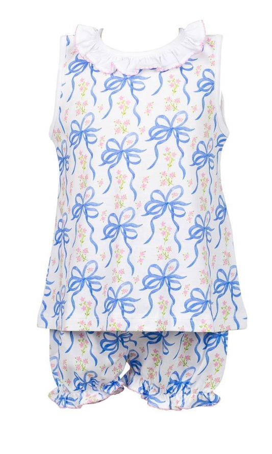 Proper Peony Pima Girls Blue Blossom Bows Bloomers Set