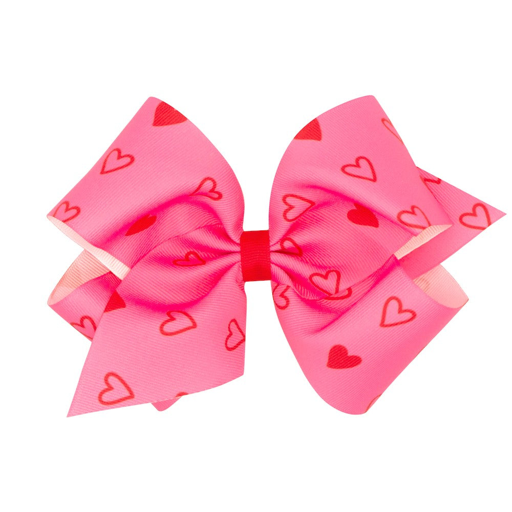 Wee Ones Girls King Size Hot Pink Valentine's Day Heart Print Hair Bow
