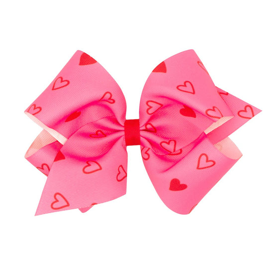 Wee Ones Girls King Size Hot Pink Valentine's Day Heart Print Hair Bow