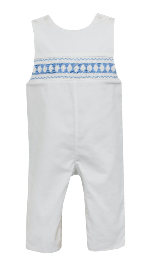 Petit Bebe Baby / Toddler Boys Winter White Corduroy Longall - Smocked in Light Blue by Petit Bebe