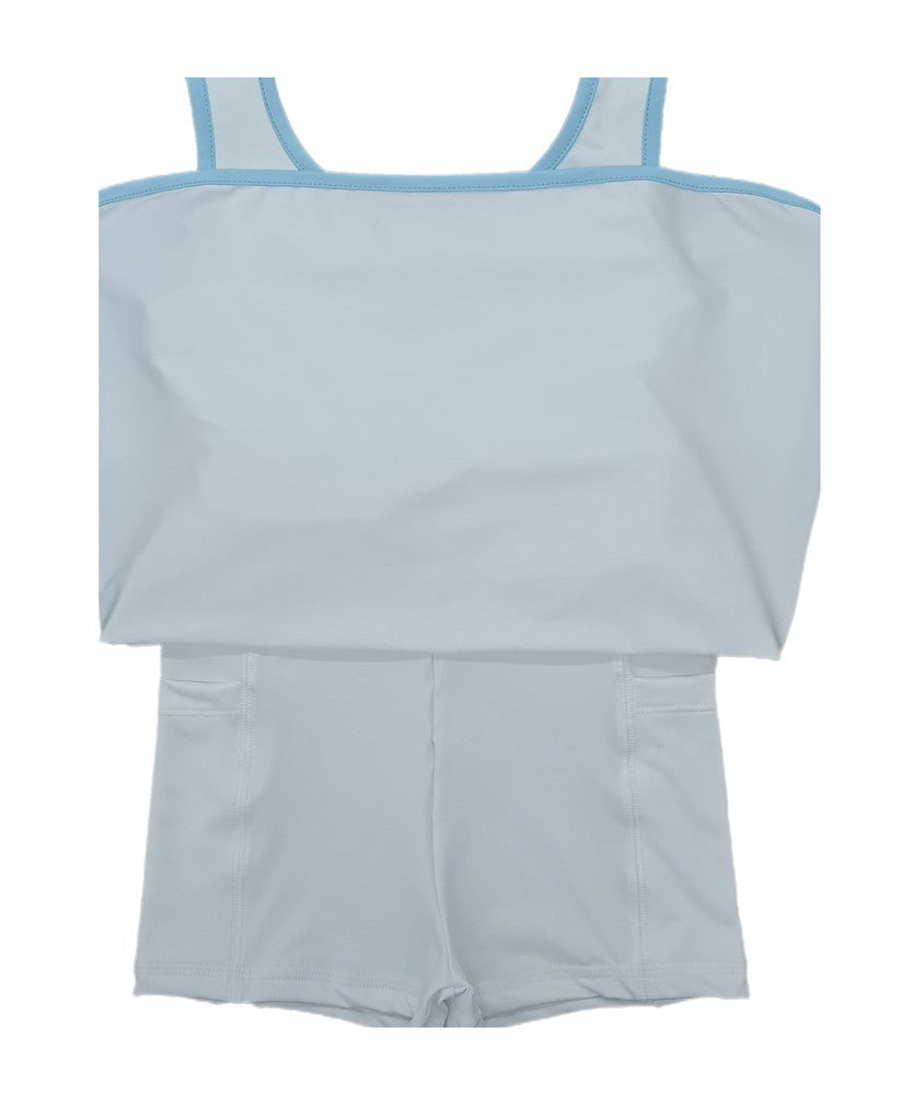 James & Lottie Girls Serve It Up Tennis Dress - White with Blue Trim