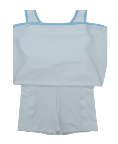 James & Lottie Girls Serve It Up Tennis Dress - White with Blue Trim