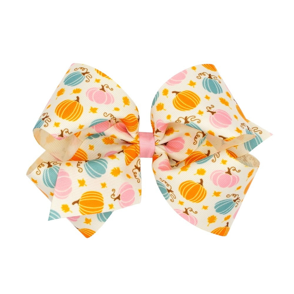 Wee Ones Girls Hair Bow on Clip - Pastel Harvest Pumpkins Print