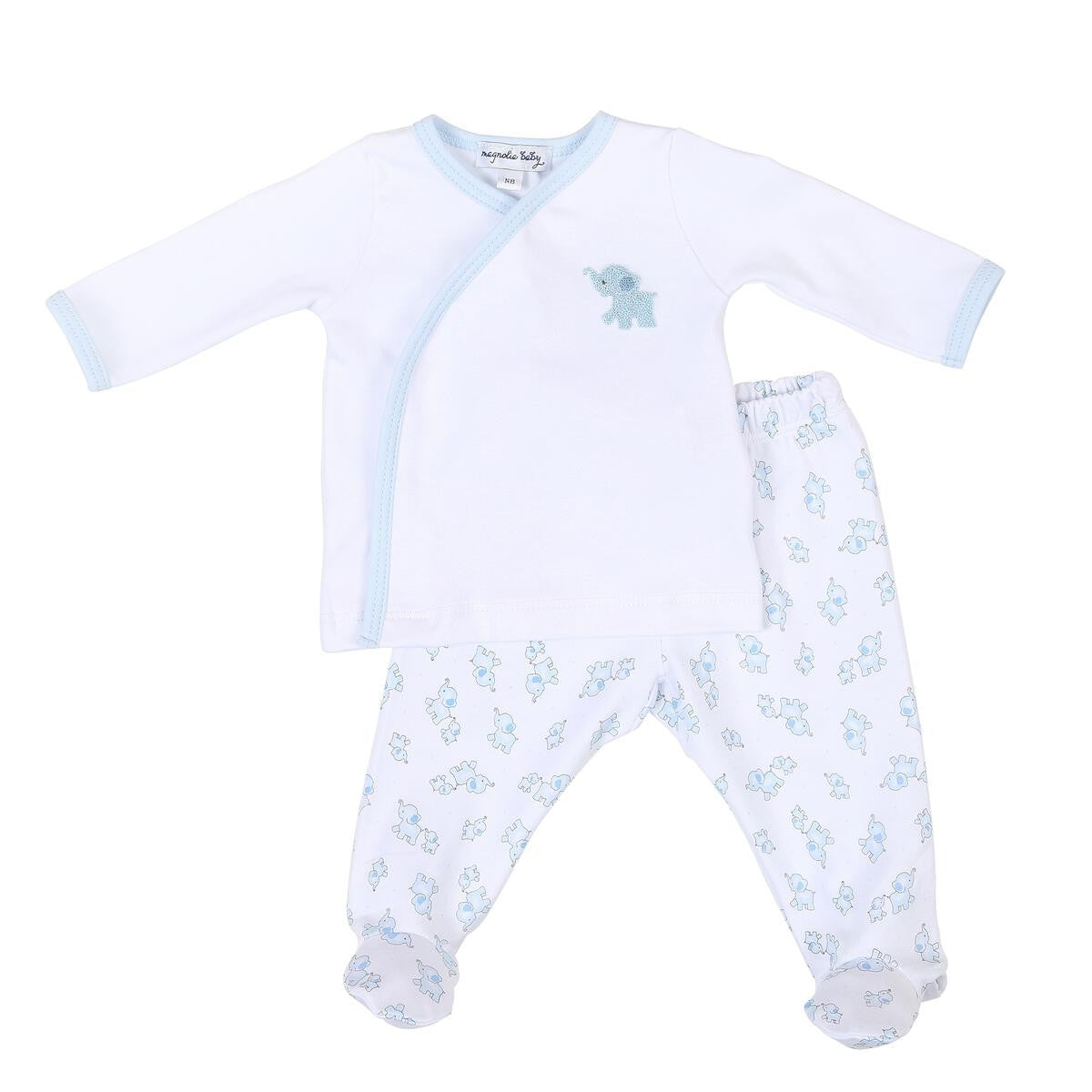 Magnolia Baby Boys Blue Tiny Elephants Printed Footed Pant Set
