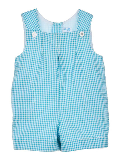 Luli & Me Baby / Toddler Boys Seersucker Check Shortall - Turquoise
