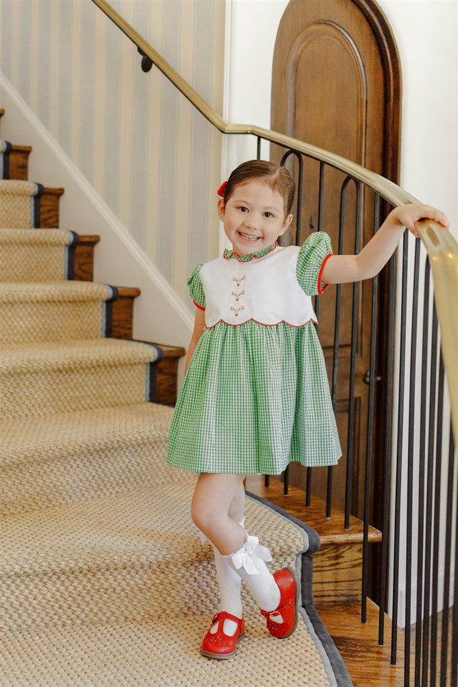 Proper Peony Girls Green Remi Reindeer Dress 12M Proper Peony Girls Green Remi Reindeer Dress 12M