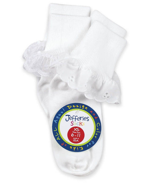 Jefferies Socks Girls White Socks - 2 Pair Pack - 1 Lace & 1 Eyelet by Jefferies Socks