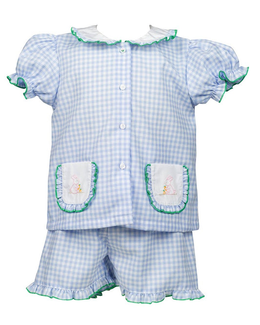 Proper Peony Girls Short Loungewear Set - Bitsy Blue Gingham Easter