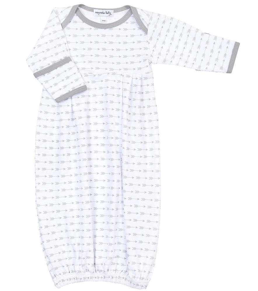 Magnolia Baby Silver Gray Little Arrows Printed Pleated Gown
