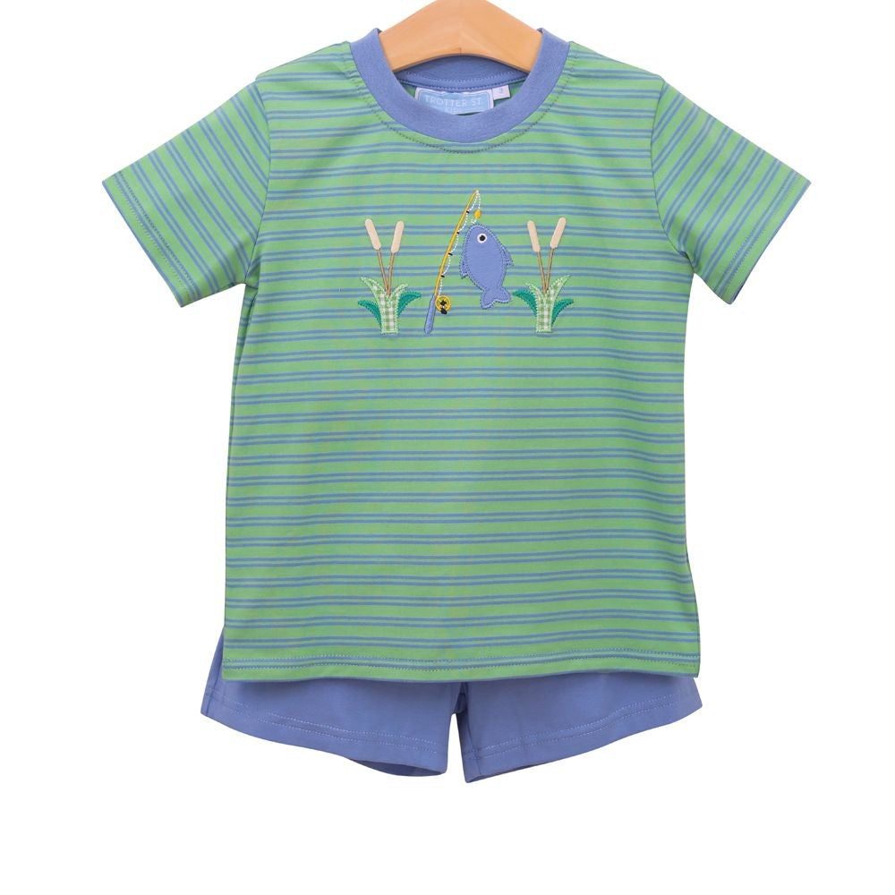 Trotter Street Kids Boys Green Catch of the Day Fishing Shorts Set