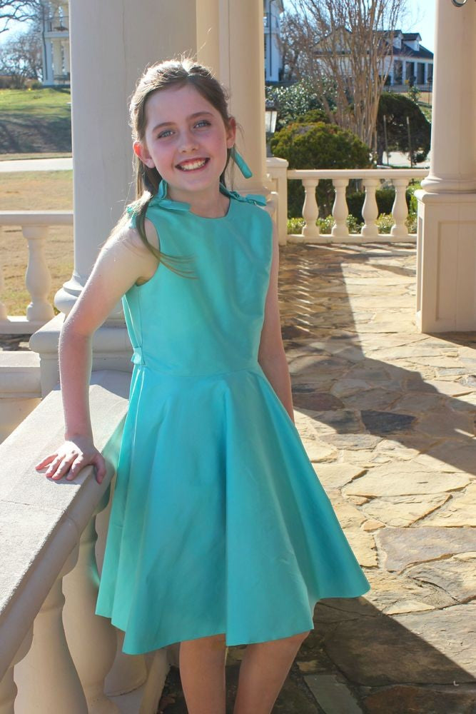 Susanne Lively Girls Capri Blue Twirl Dress with Bows at Shoulders