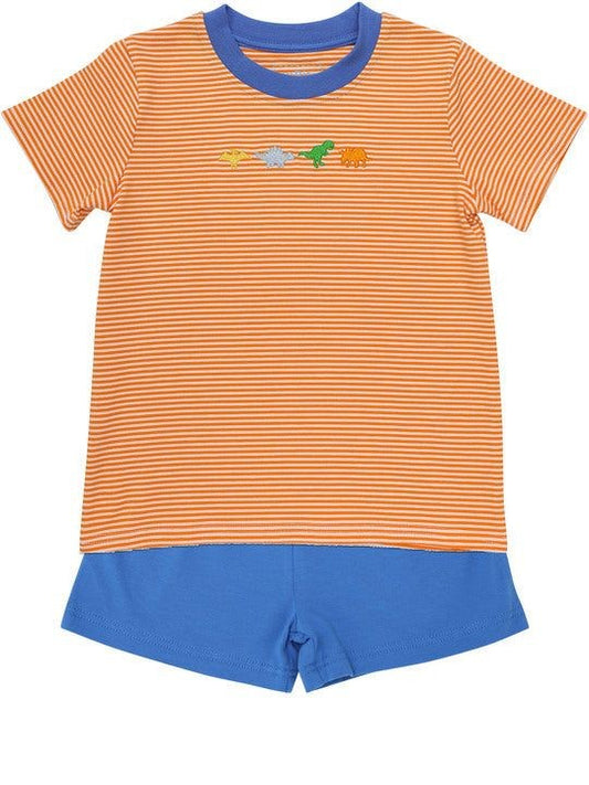 Itsy Bitsy Toddler Boys Orange Dinosaur Shirt with Blue Shorts by Itsy Bitsy
