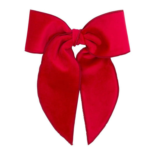 Wee Ones Girls Velvet Bow with Whimsy Streamers - Cranberry Red
