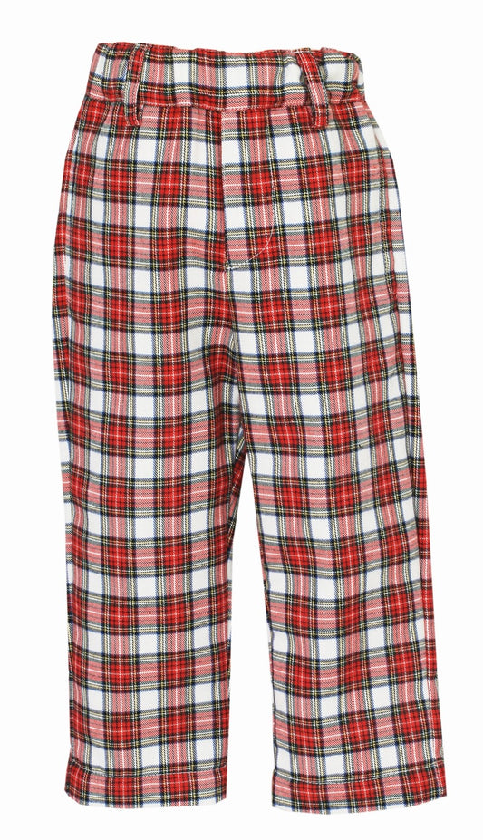 Anavini Couture Boys Red & Ivory Holiday Plaid Tailored Pants