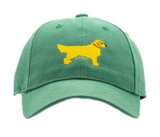 Harding Lane Kids Needlepoint Baseball Hat - Golden Retriever Dog on Moss Green
