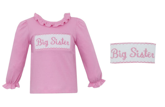 Anavini Velani Toddler Girls Pink Top - Smocked Big Sister