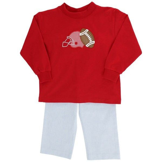 Bailey Boys Pants Set - Red Football Game Day Shirt