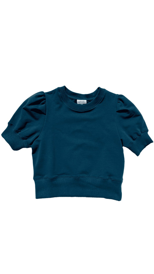 pleat Collection Girls Riley Sweatshirt Top - Dark Teal Blue