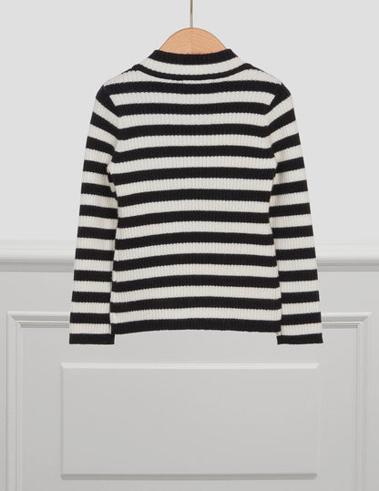Abel & Lula Girls Black & White Knit Striped Turtleneck Top