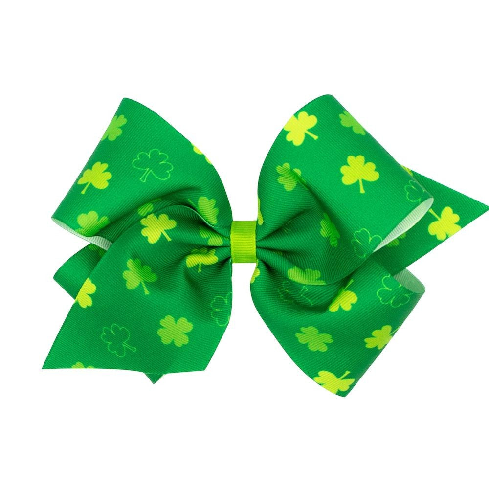 Wee Ones Girls King Size Green St. Patrick's Day Shamrock Print Hair Bow