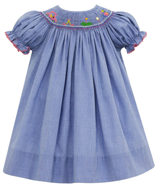Petit Bebe Baby / Toddler Girls Royal Blue Check Smocked Golf Bishop Dress by Petit Bebe
