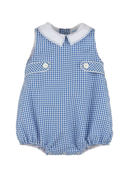 Luli & Me Baby Boys Navy Blue Check Bubble with Tabs