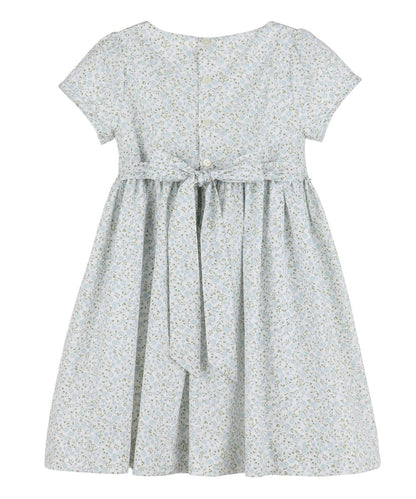 Luli & Me Girls Blue Wildflowers Dress - Fully Smocked Bodice