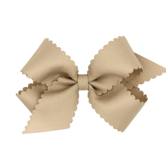 Wee Ones Girls Grosgrain Hair Bow on Clip - Scallop Edge - Tan Oat