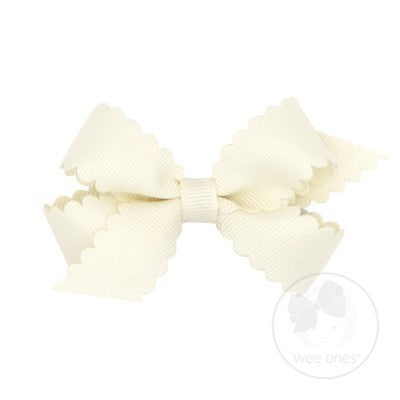 Wee Ones Girls Grosgrain Hair Bow on Clip - Scallop Edge - Antique White