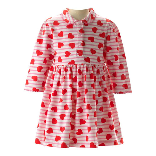 Rachel Riley London Girls Stripe Heart Jersey Valentines Dress