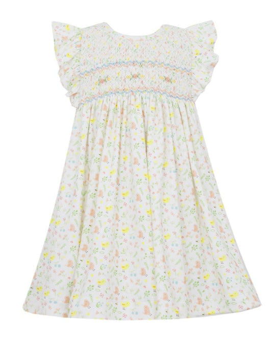 Petit Bebe Knits Girls Yellow Chicks & Birds Smocked Dress