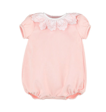 Luli & Me Baby Girls Cord Bubble - Eyelet Ruffle Collar - Pink