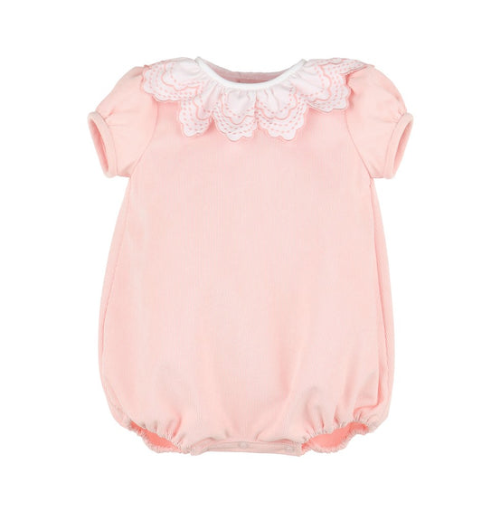 Luli & Me Baby Girls Cord Bubble - Eyelet Ruffle Collar - Pink