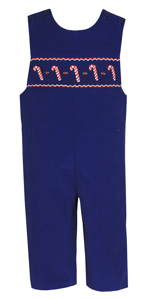 Anavini Baby / Toddler Boys Royal Blue Corduroy Smocked Candy Canes Longall