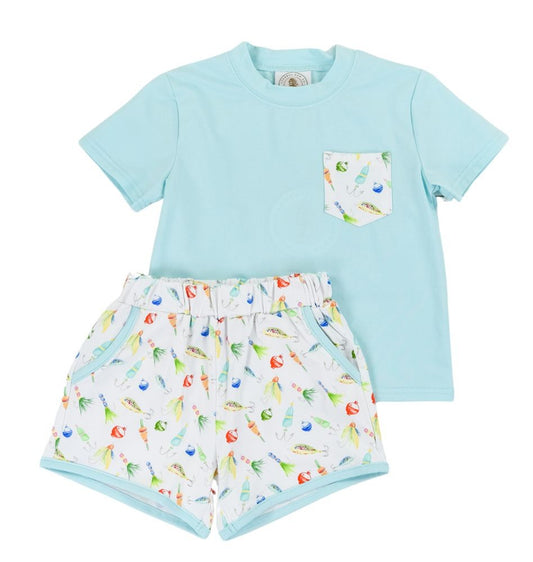 Cypress Row Boys Aqua Gone Fishing Pocket Play Shorts Set