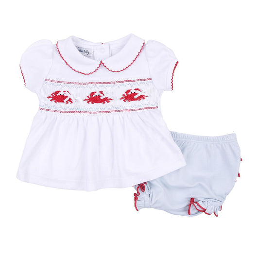 Magnolia Baby Girls Crab Classics Smocked Ruffle Bloomers Set