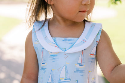 Proper Peony Pima Girls Blue Mariner Boats Sailor Collar Dress