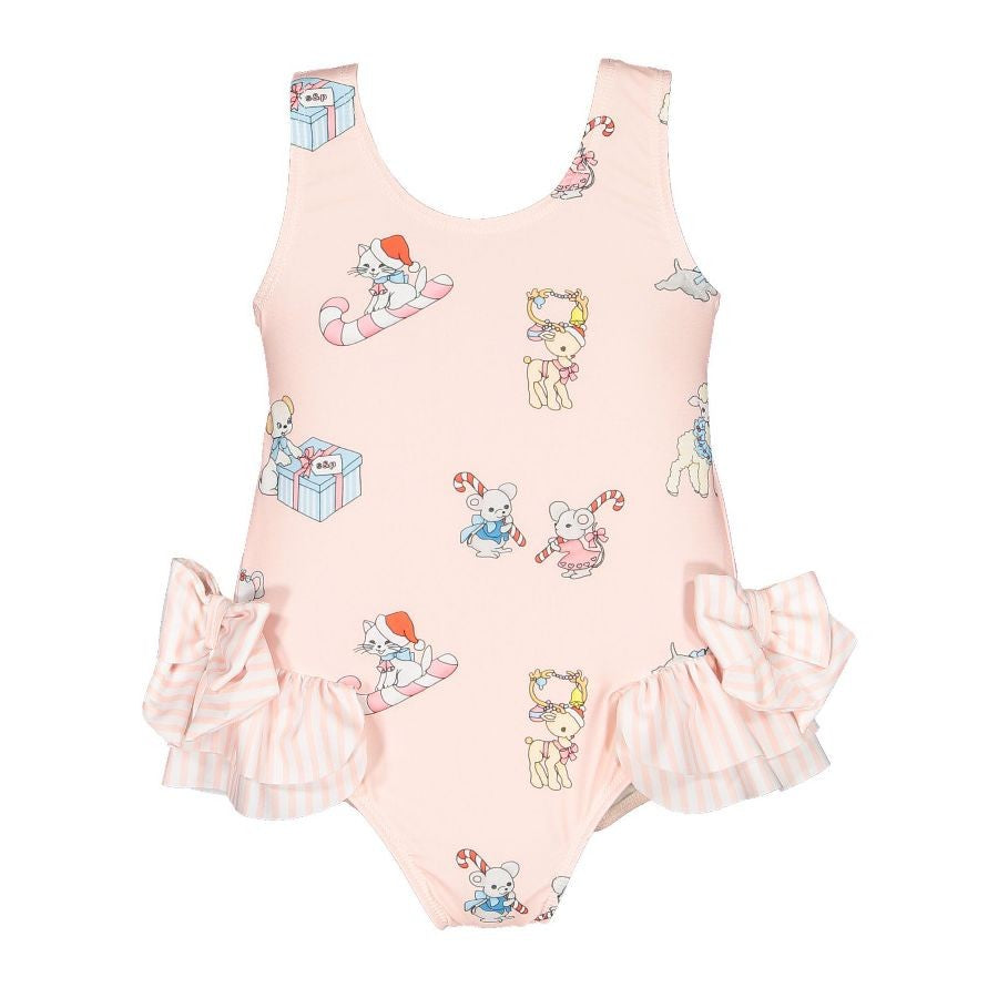 Sal & Pimenta Girls Swimsuit - Christmas Pets - Pink