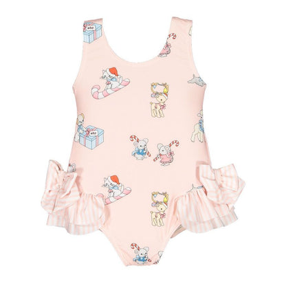 Sal & Pimenta Girls Swimsuit - Christmas Pets - Pink
