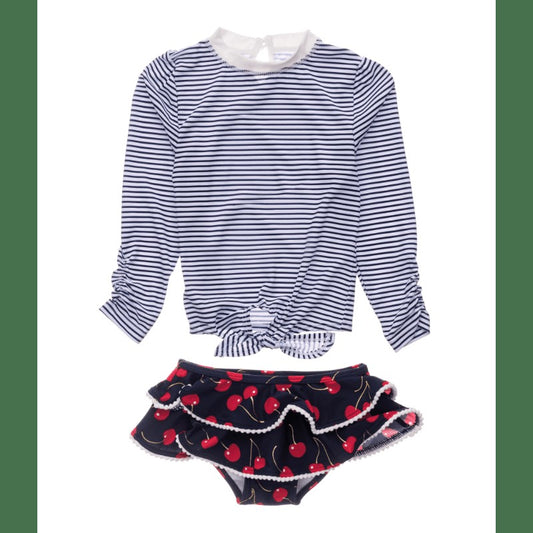 Snapper Rock Baby / Toddler Girls Navy Blue Ma Cheri Long Sleeve Ruffle Rash Guard Set