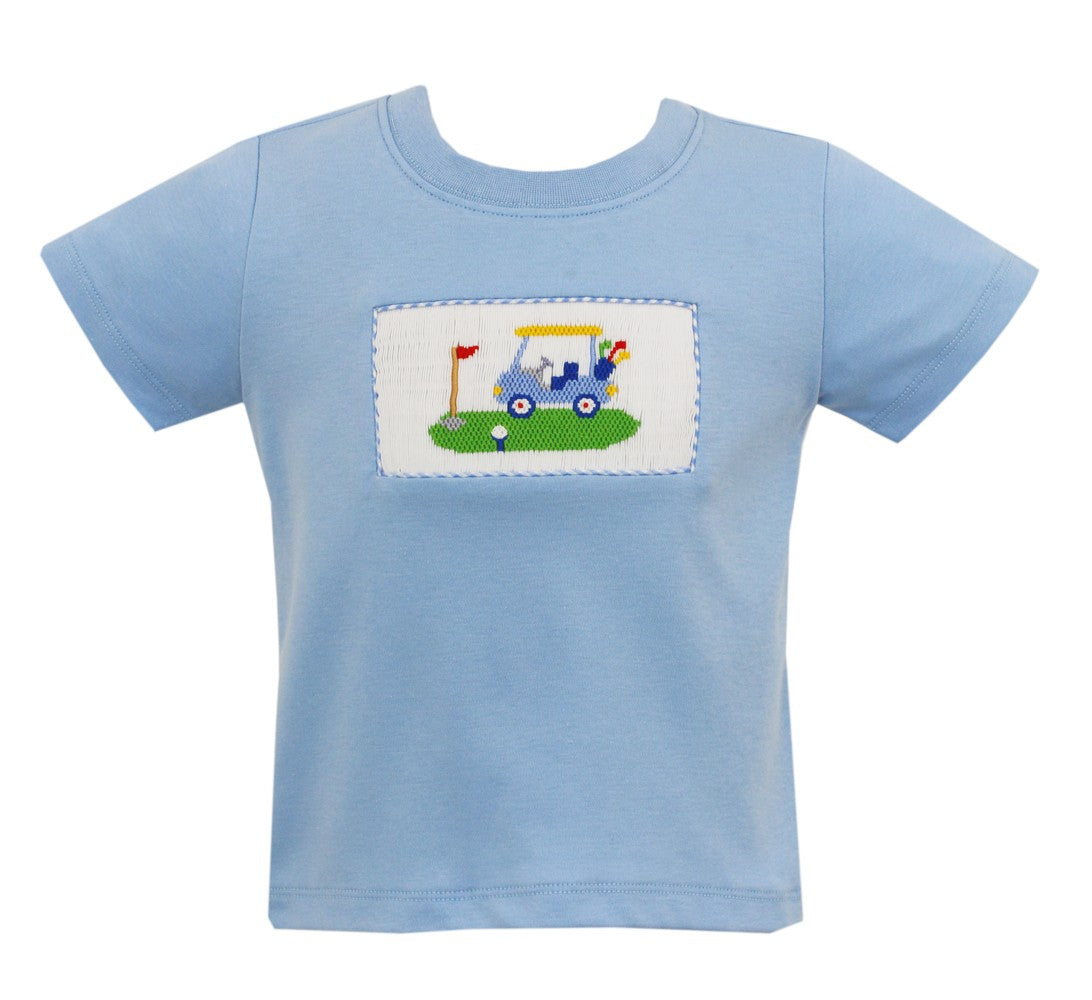 Anavini Boys Blue Knit Shirt - Smocked Golf Theme