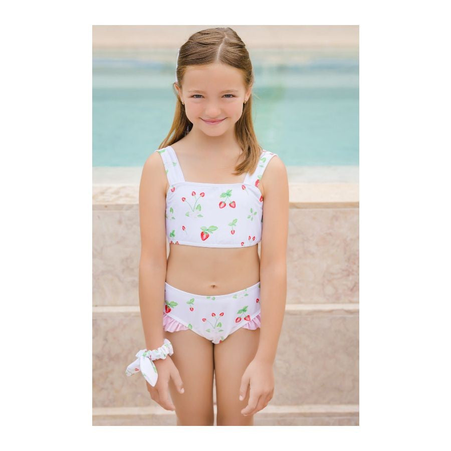 Sal & Pimenta Girls Bikini Swimsuit - Pink Bow on Back - Daisies & Berries