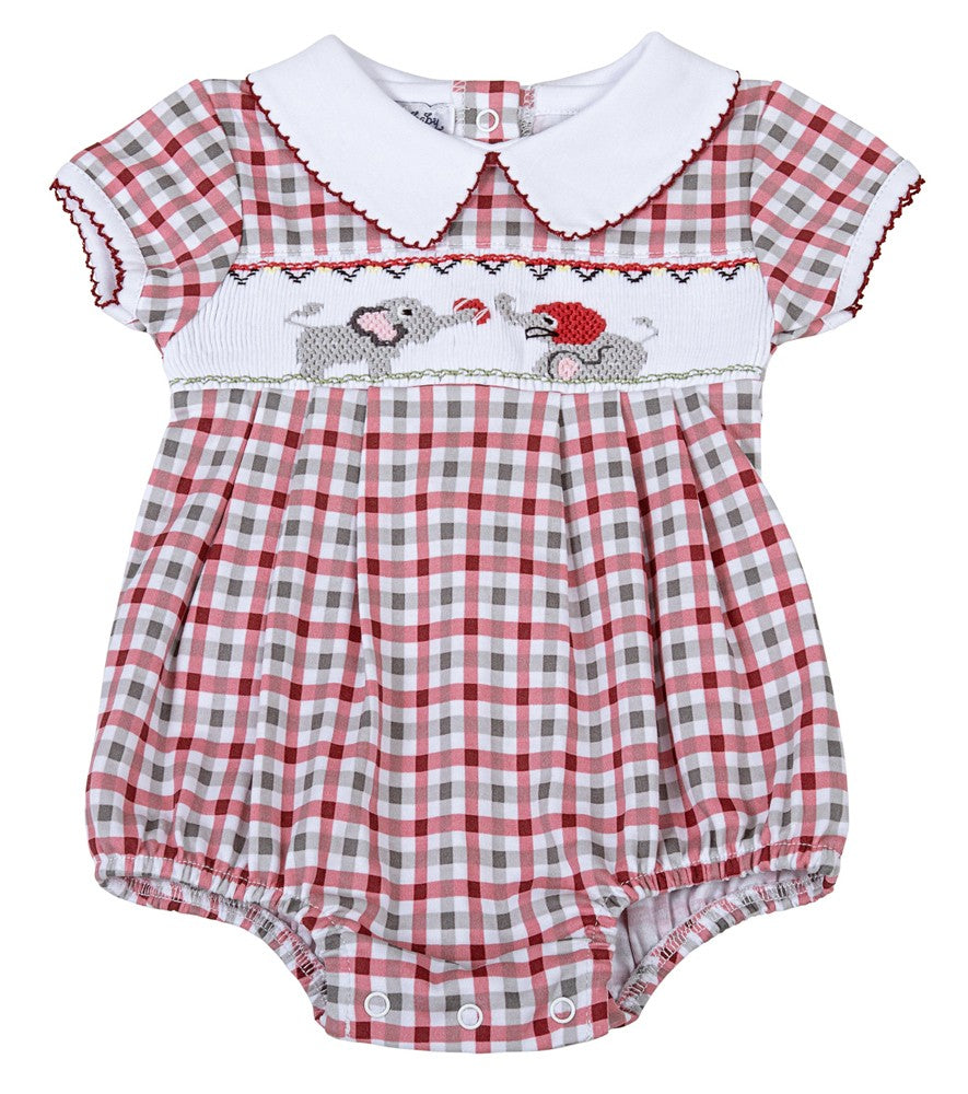 Magnolia Baby Alabama Elephant Football Crimson Tide Checks Smocked Bubble - Boy