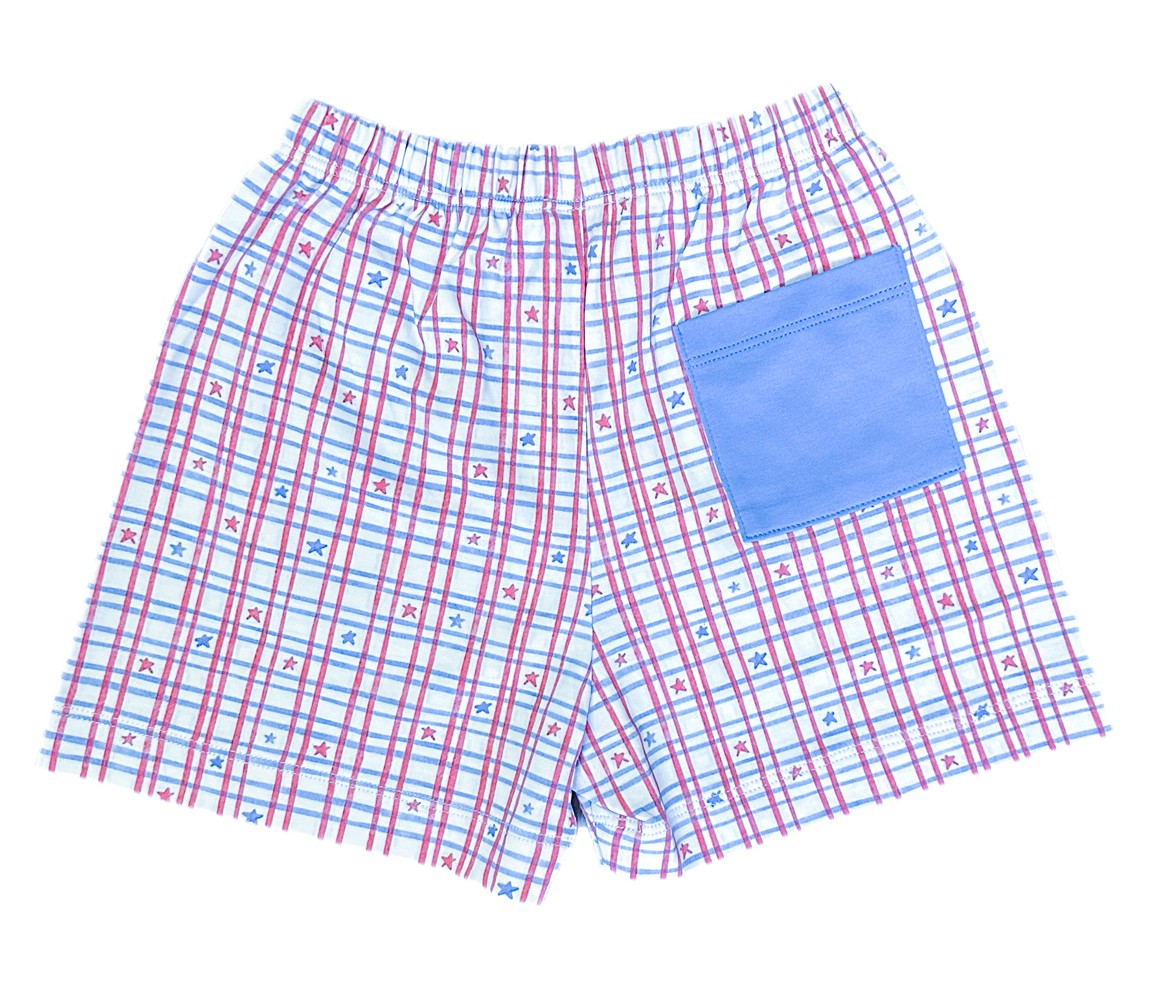 James & Lottie Boys Conrad Knit Shorts - Patriotic Stars Print